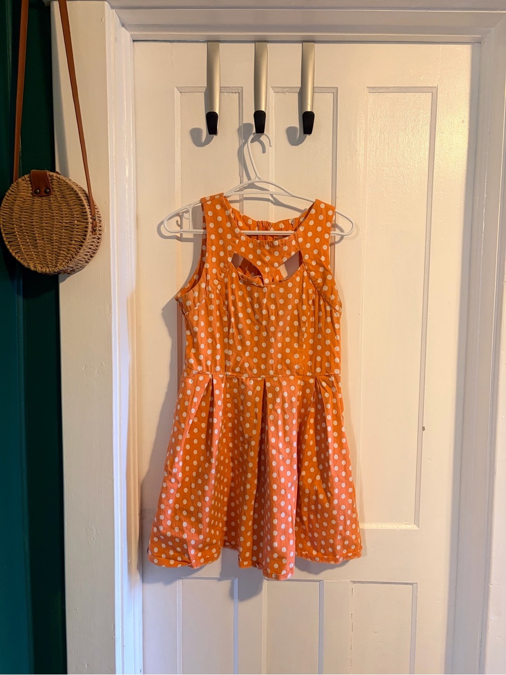 Women’s Orange Polka Dot Cutout Back Dress